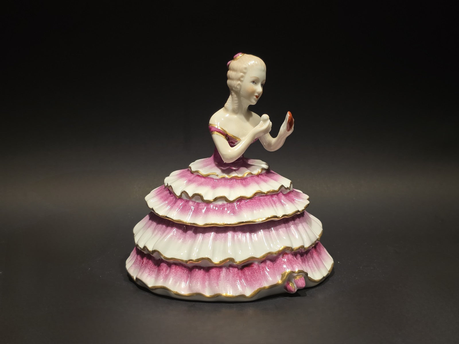 6"  Vintage Style Porcelain Half Doll Powder Box Lady Figurine Vanity Trinket