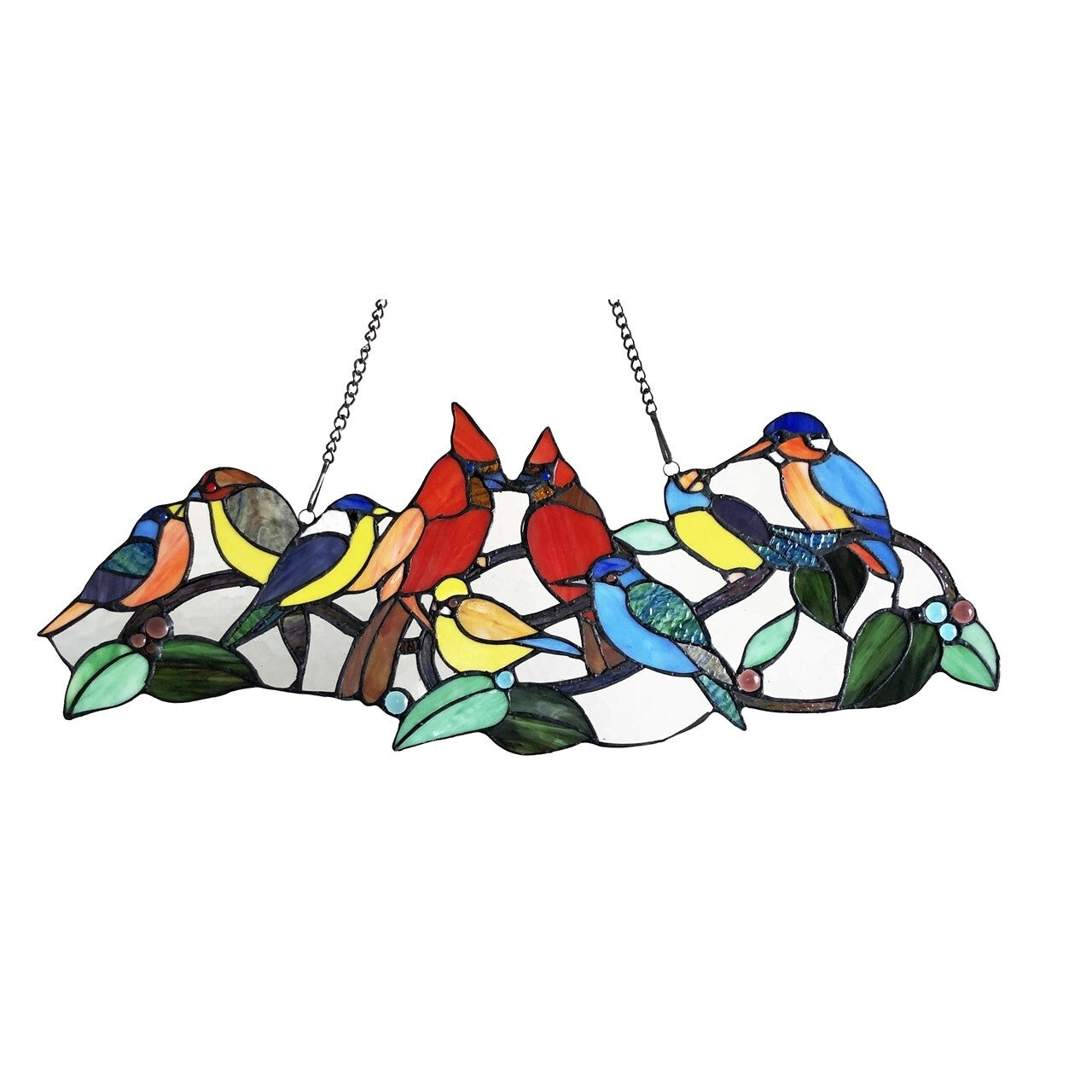 27" Cardinal Song bird Stained Glass Window Hanging Panel Suncatcher