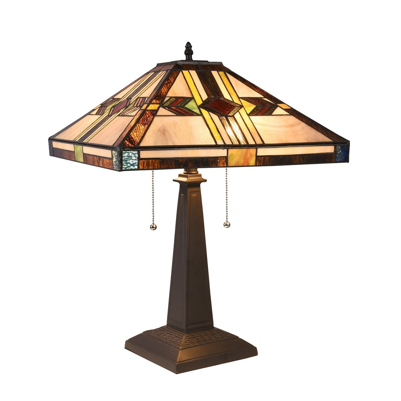 21.85" 2 Light Pull Chain Stained Glass Mission Table Lamp