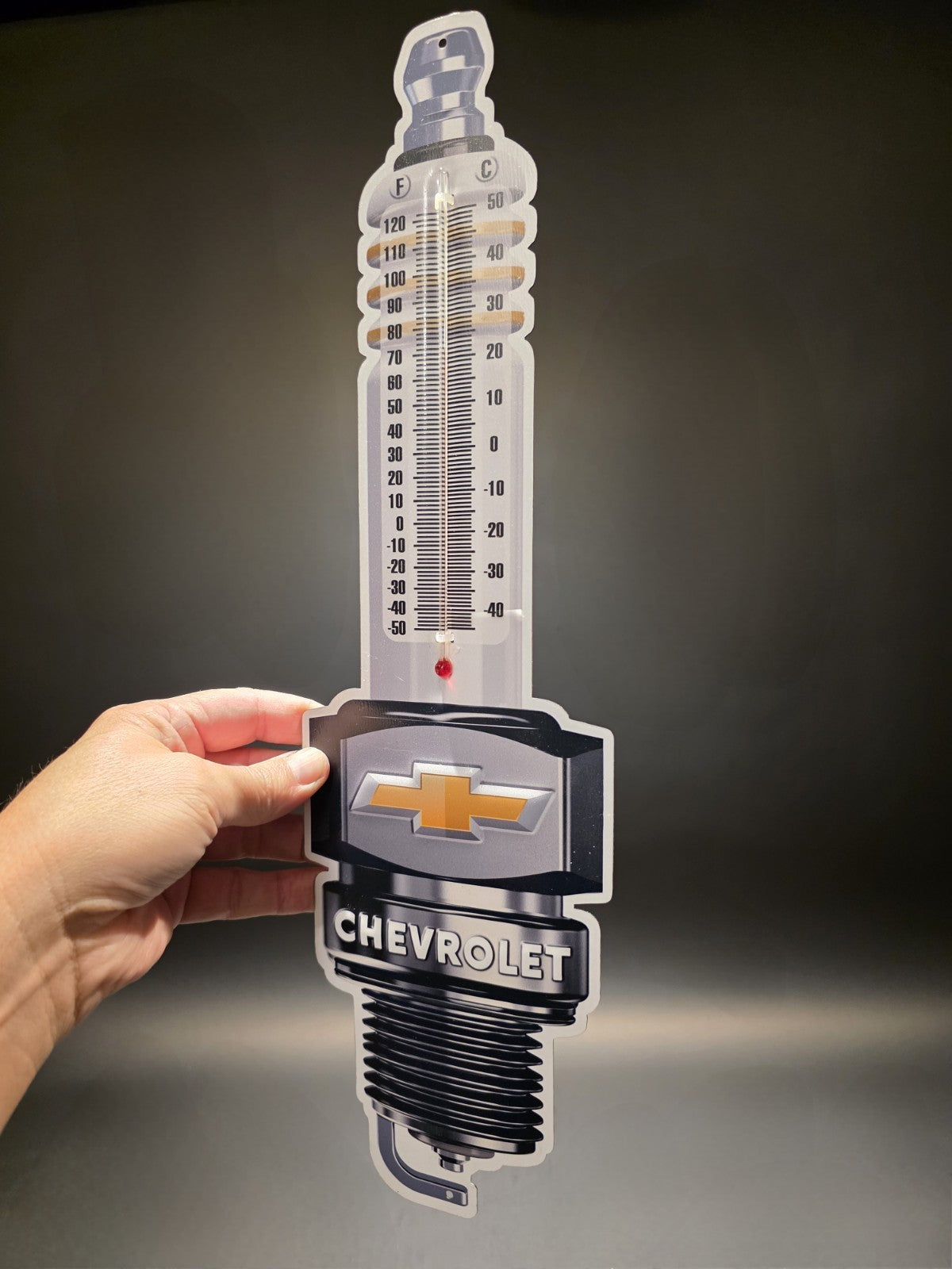 Vintage Style Chevrolet Spark Plug Wall Thermometer Garage Sign