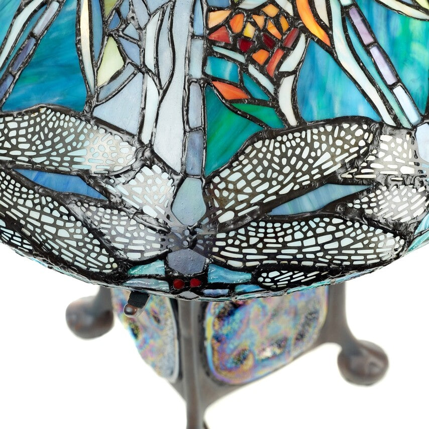 21.5" Blue Stained Glass Dragonfly Turtleback Table Lamp