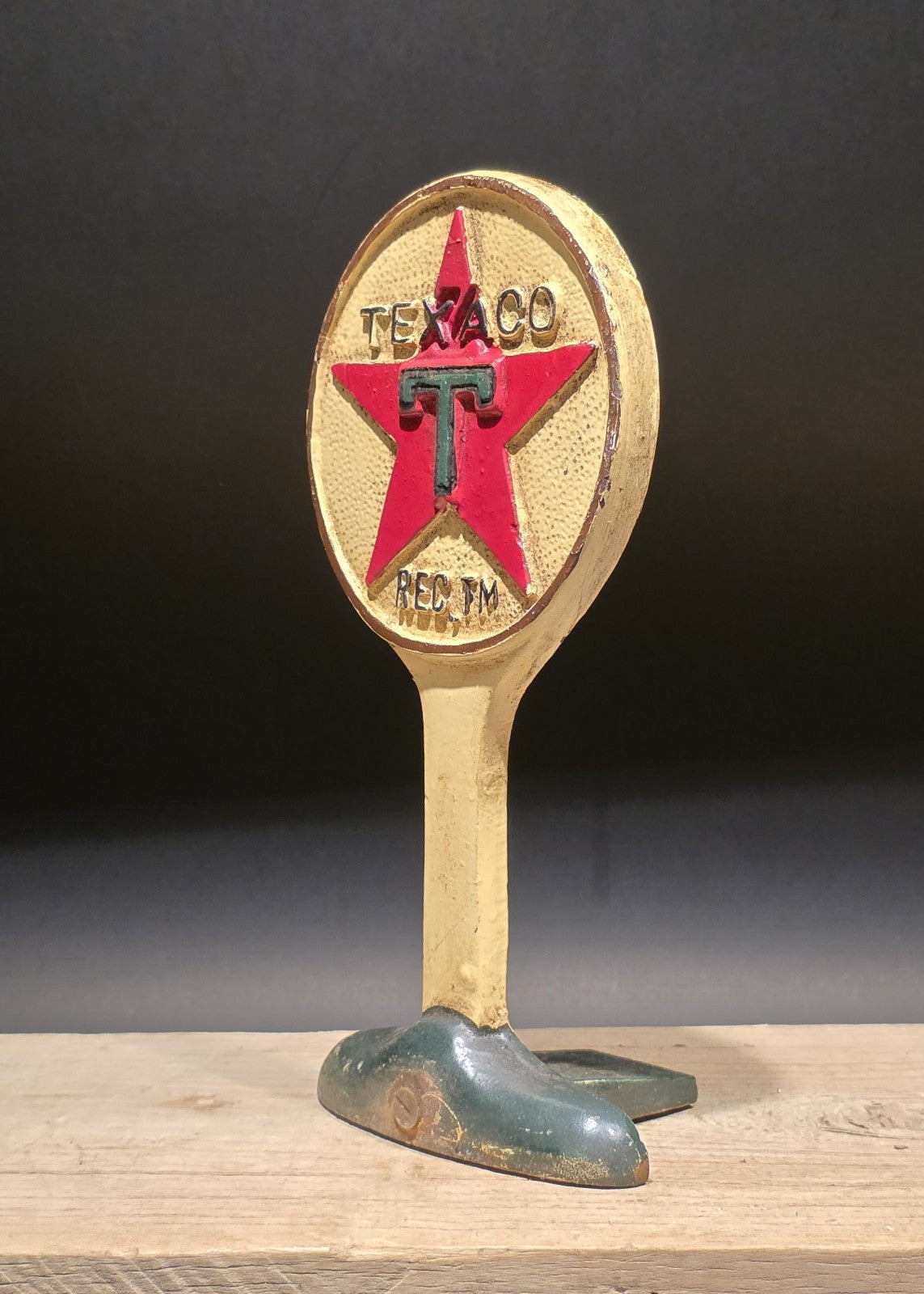 9.5" Vintage Style Texaco Cast Iron Doorstop Lollipop Sign Base Advertising