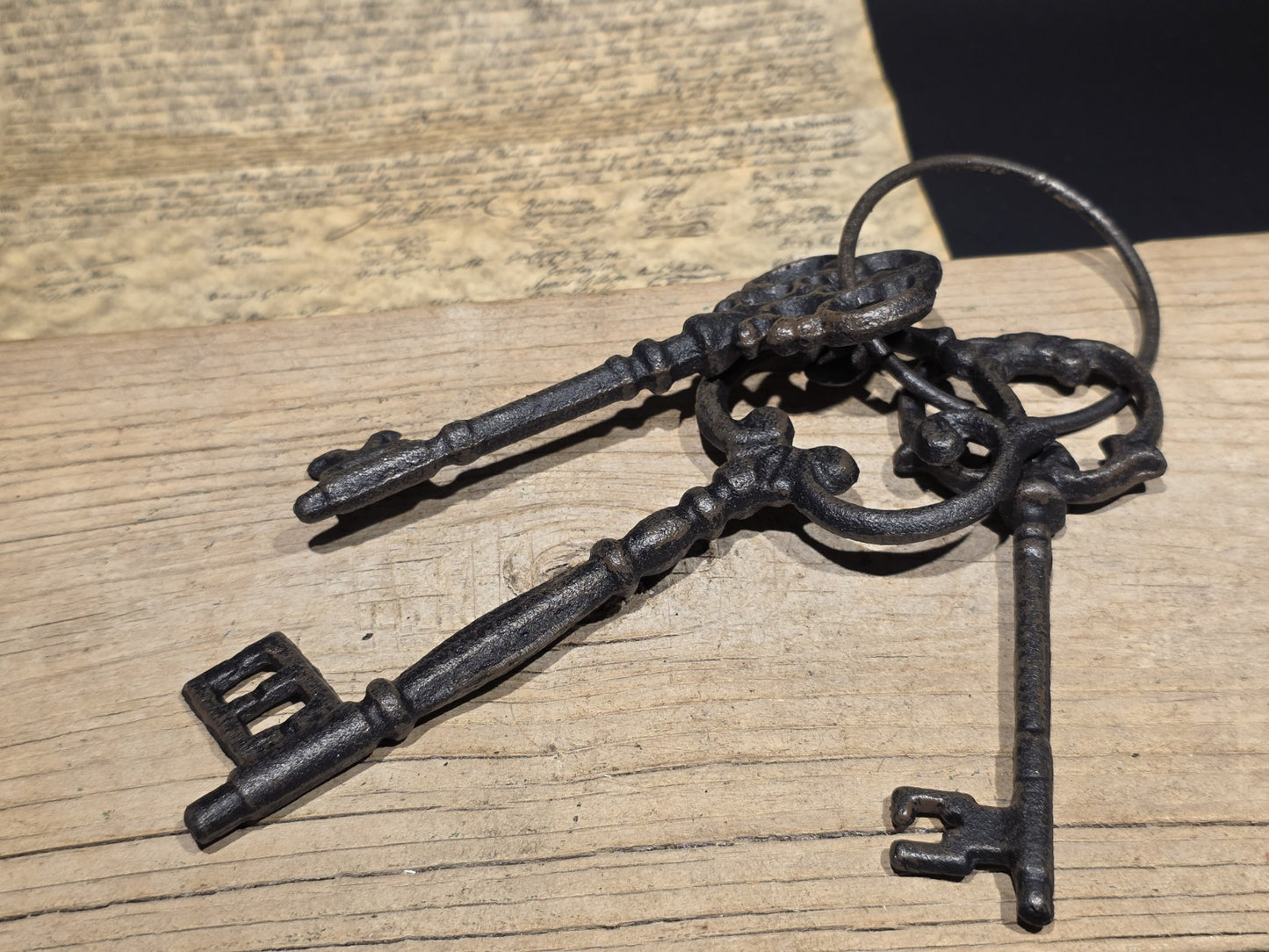 8" Antique Style Large Iron Skeleton Key Ring Set