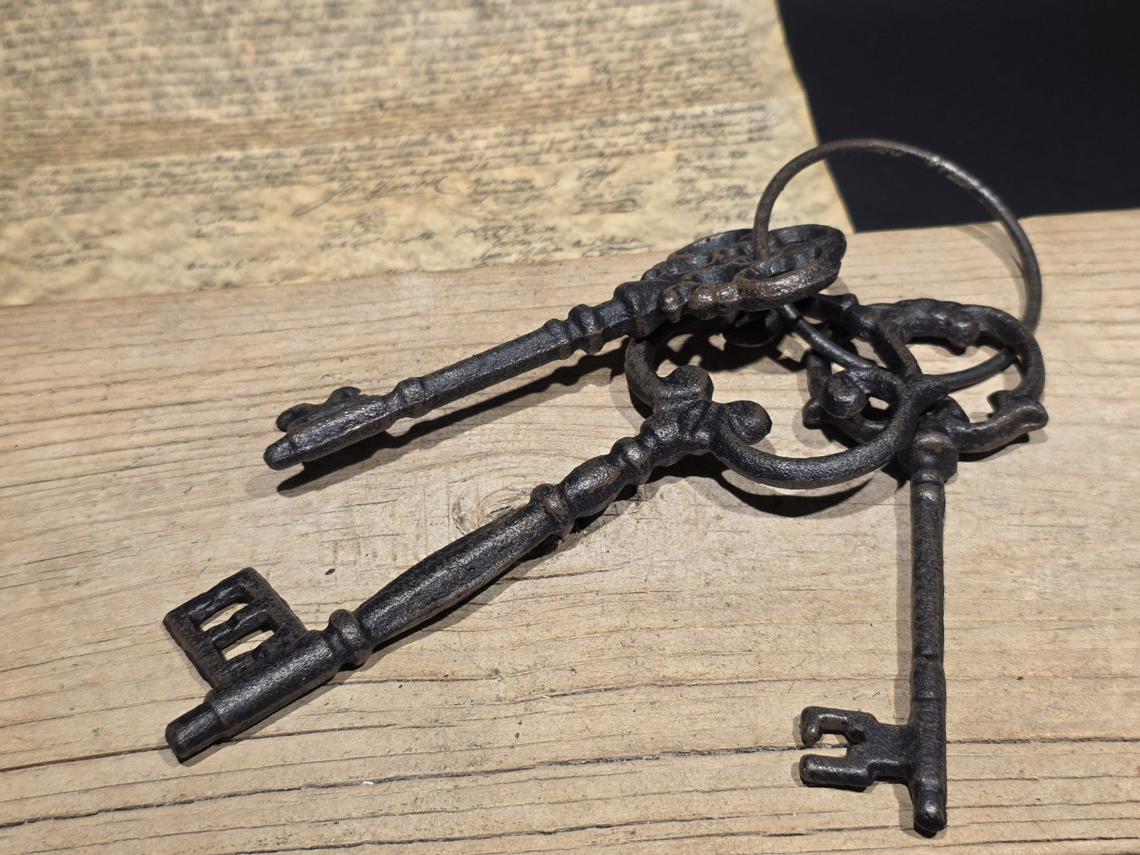 8" Antique Style Large Iron Skeleton Key Ring Set