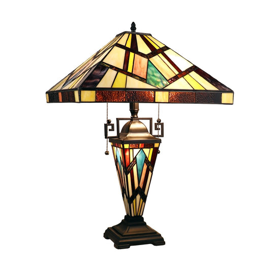 24" 3 light Antique Vintage Style Stained Glass Mission Table Lamp