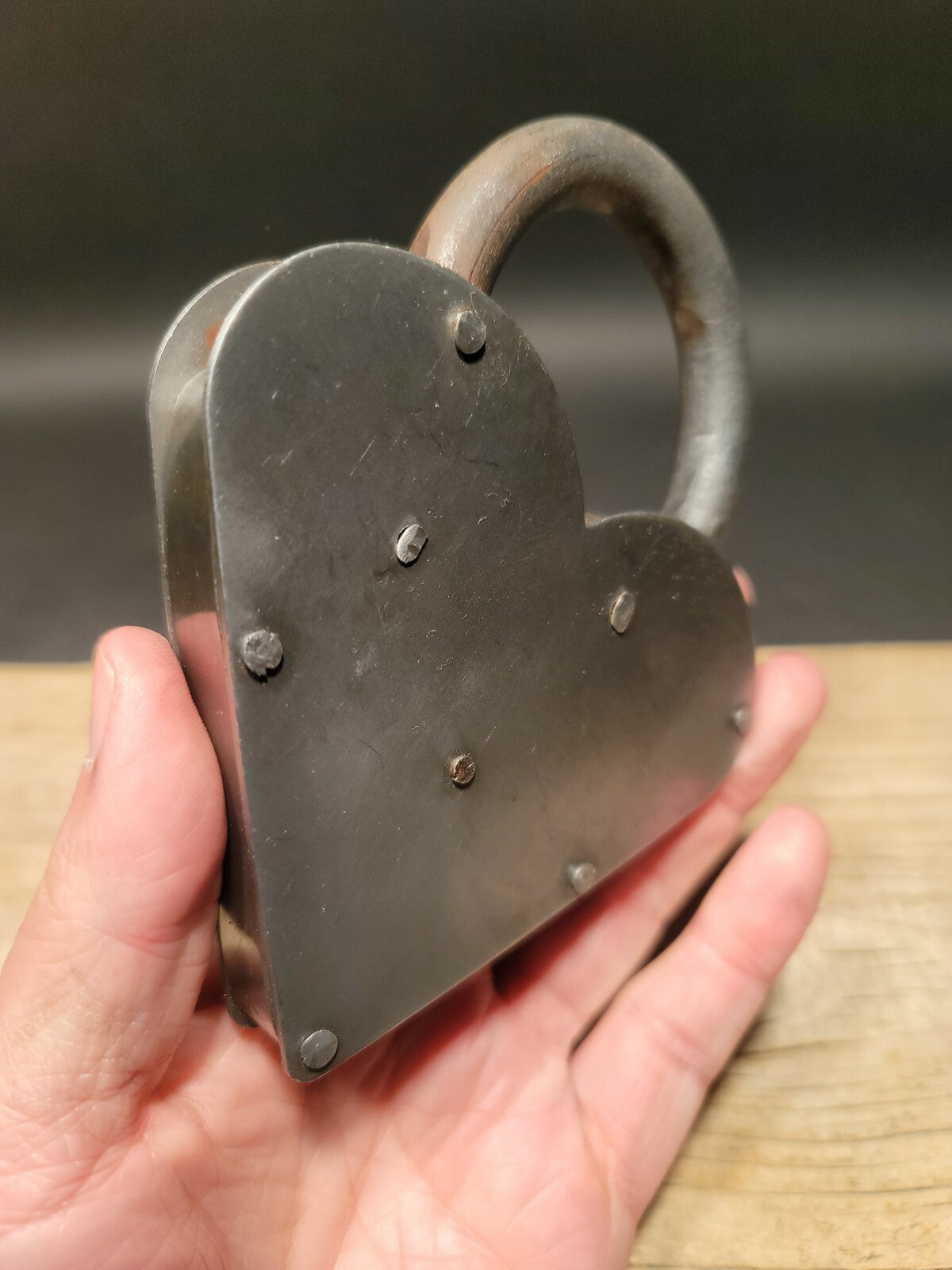 Antique Vintage Style Cast Iron Steel Heart Bridge Padlock Lock & Key 