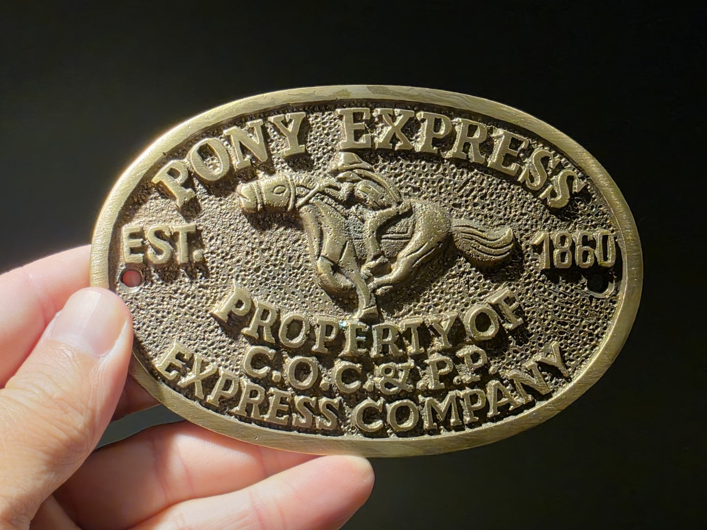 5" Antique Vintage Style Brass Pony Express Oval Plaque