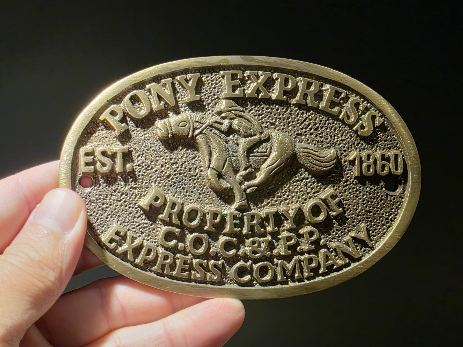 5" Antique Vintage Style Brass Pony Express Oval Plaque