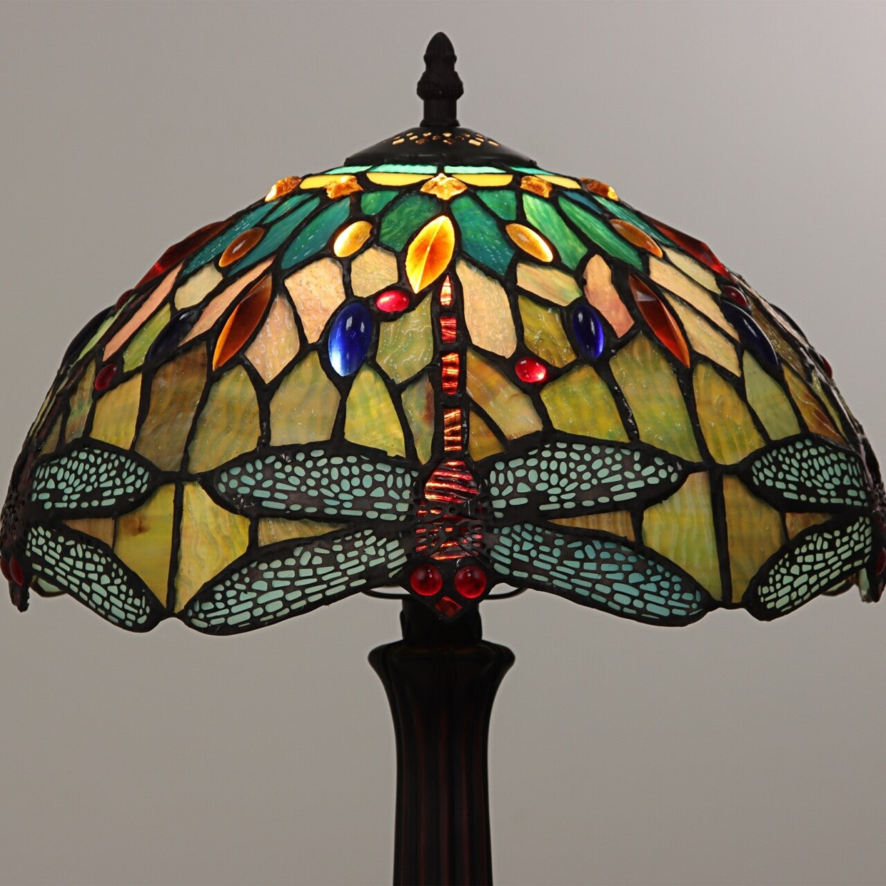 18" Antique Vintage Style Stained Glass Dragonfly Table Lamp