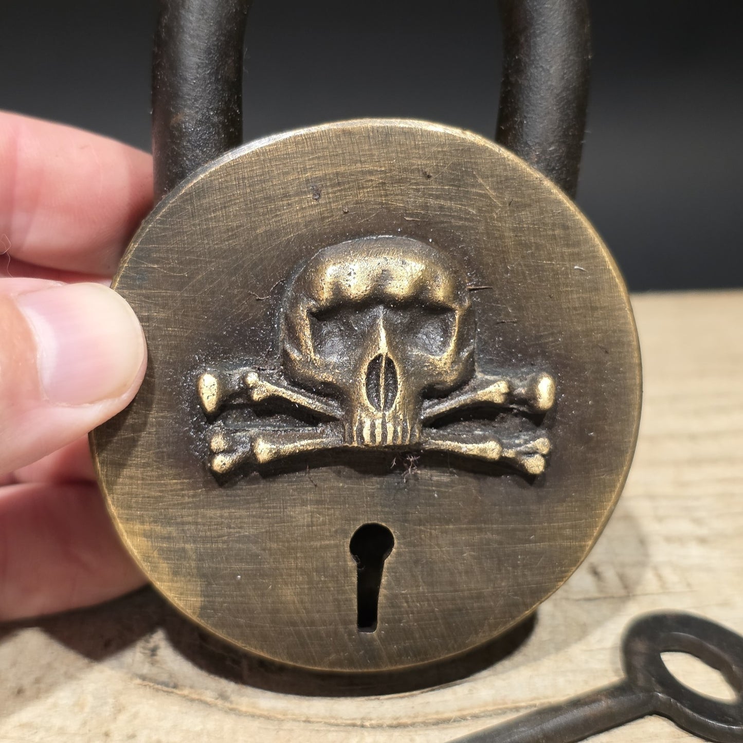 Vintage Style Wrought Iron & Brass Pirate Skull Crossbones Bridge Padlock Lock