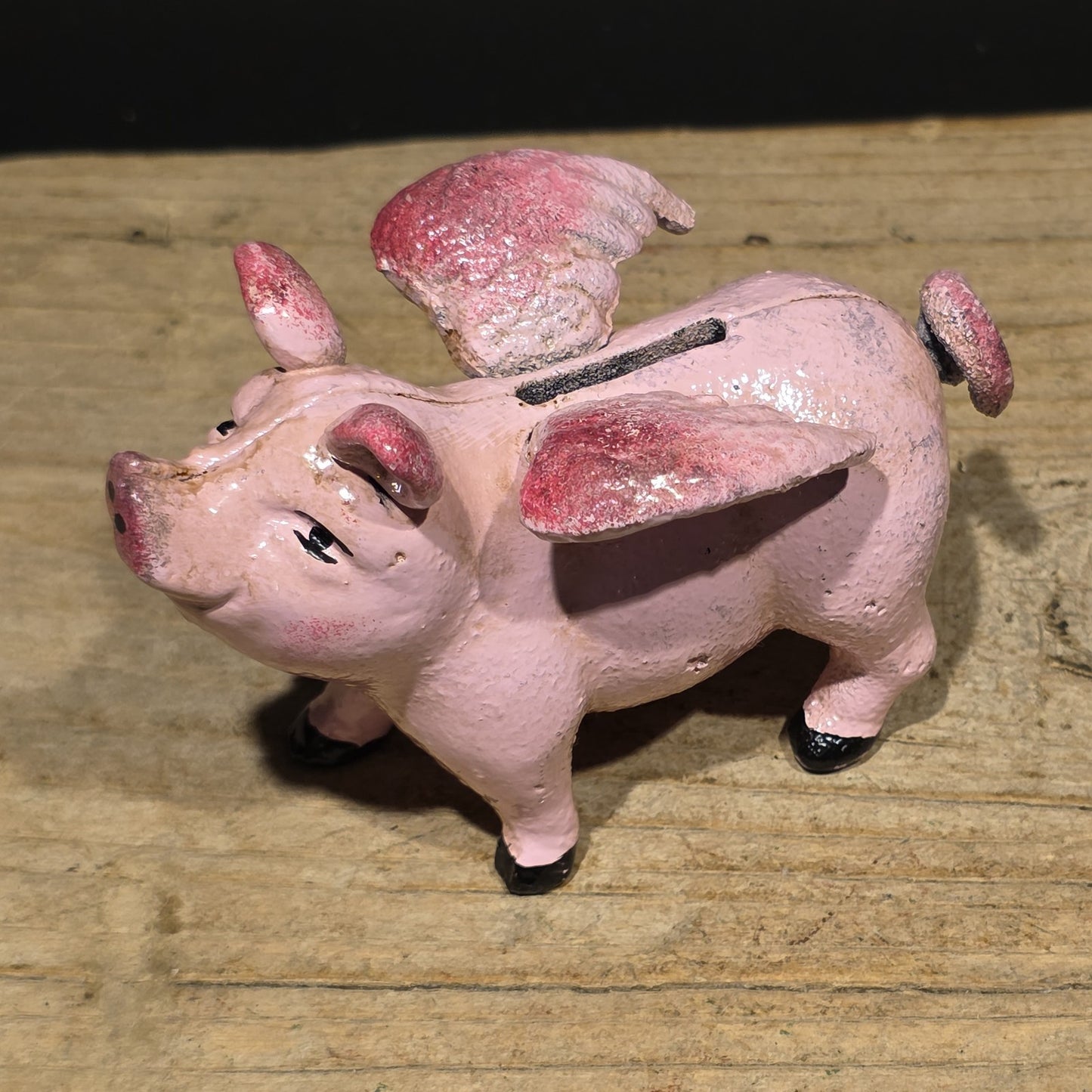4" Vintage Style Cast Iron Flying Pig Coin Bank
