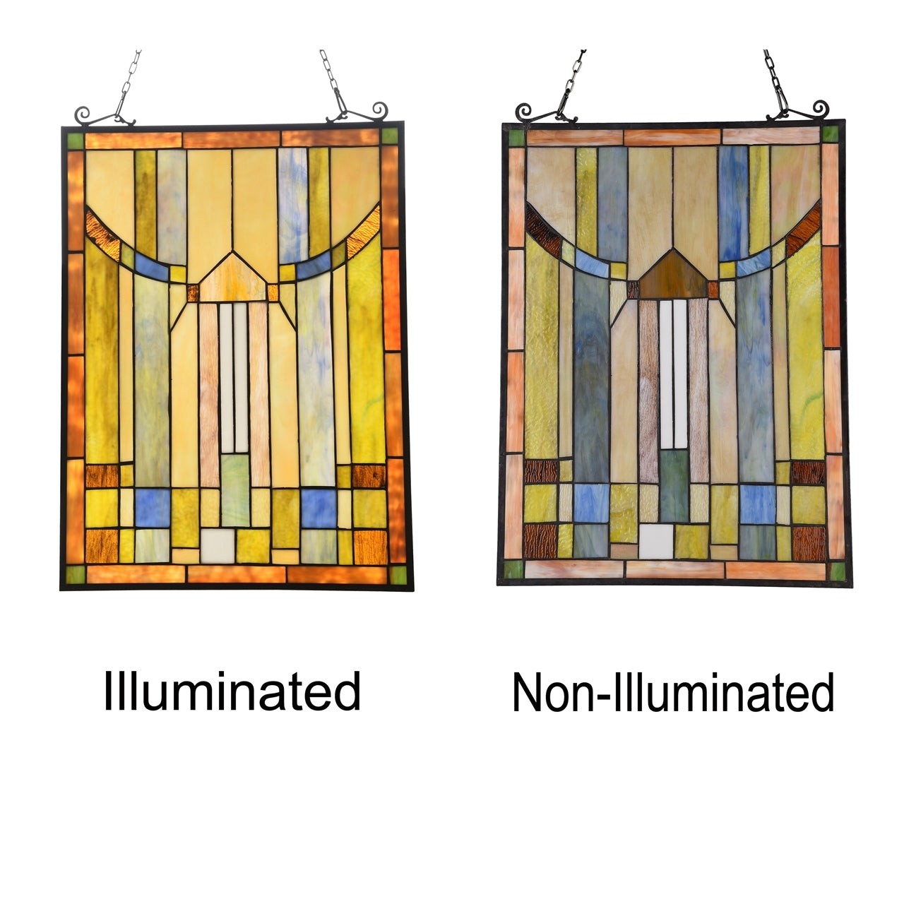 24.5" Antique Style Mission Stained Glass Window Hanging Panel Suncatcher