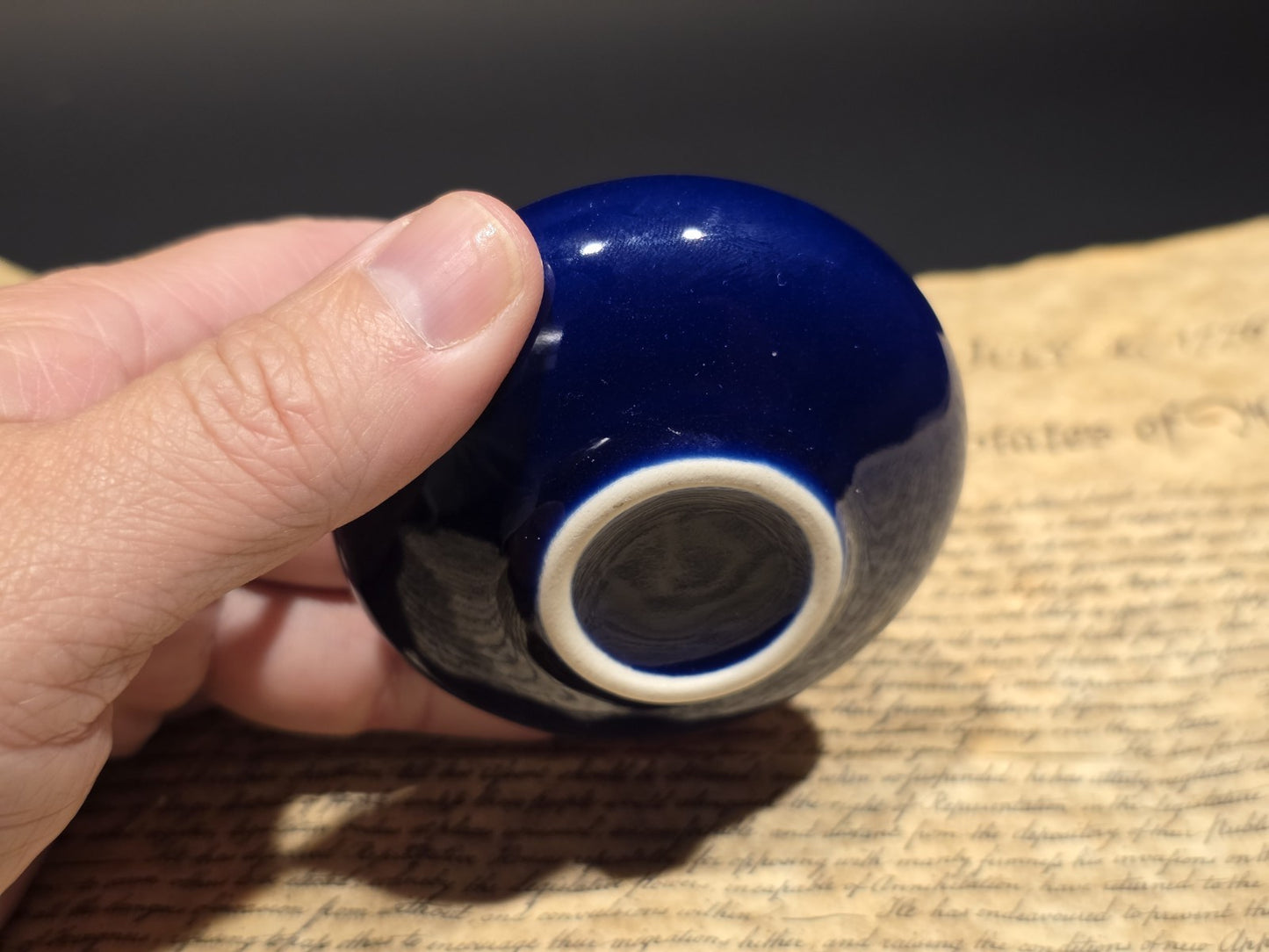 3" Cobalt Blue Ceramic Inkwell Inkpot With Silver Metal Screw Lid