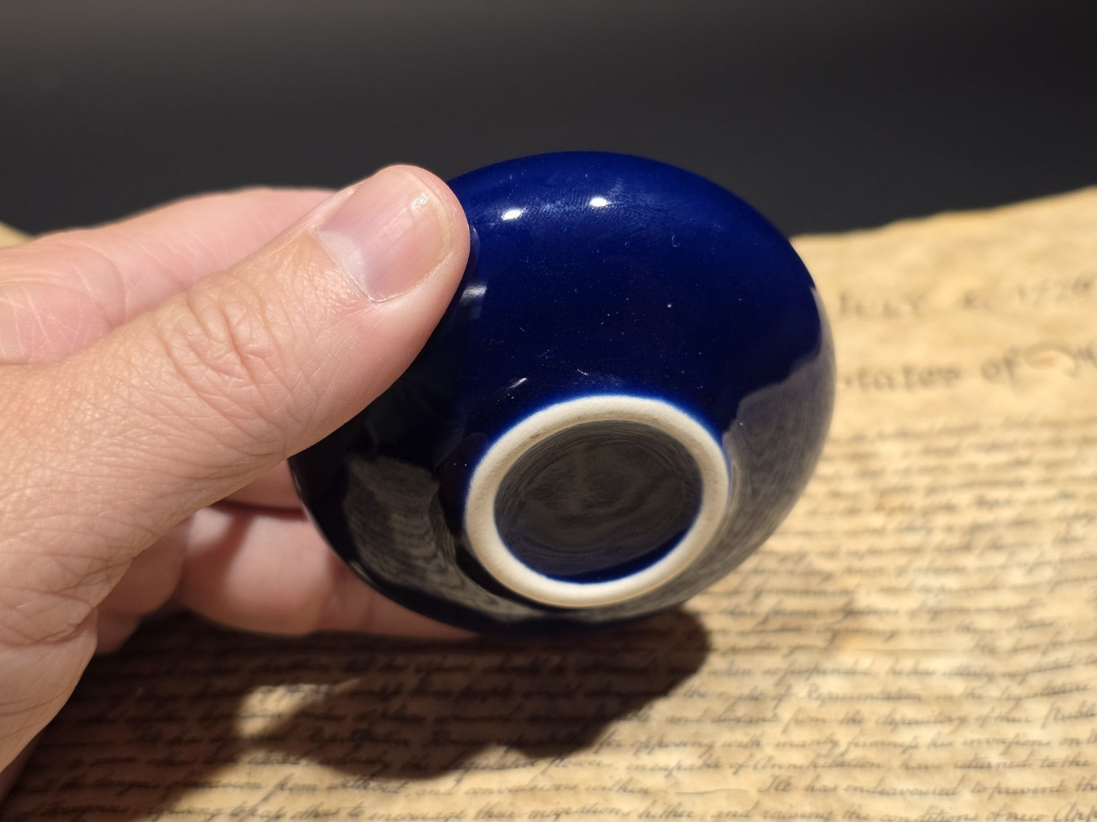 3" Cobalt Blue Ceramic Inkwell Inkpot With Silver Metal Screw Lid
