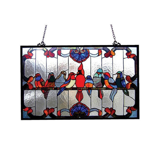 32" Robin Birds Stained Glass Window Hanging Panel Suncatcher