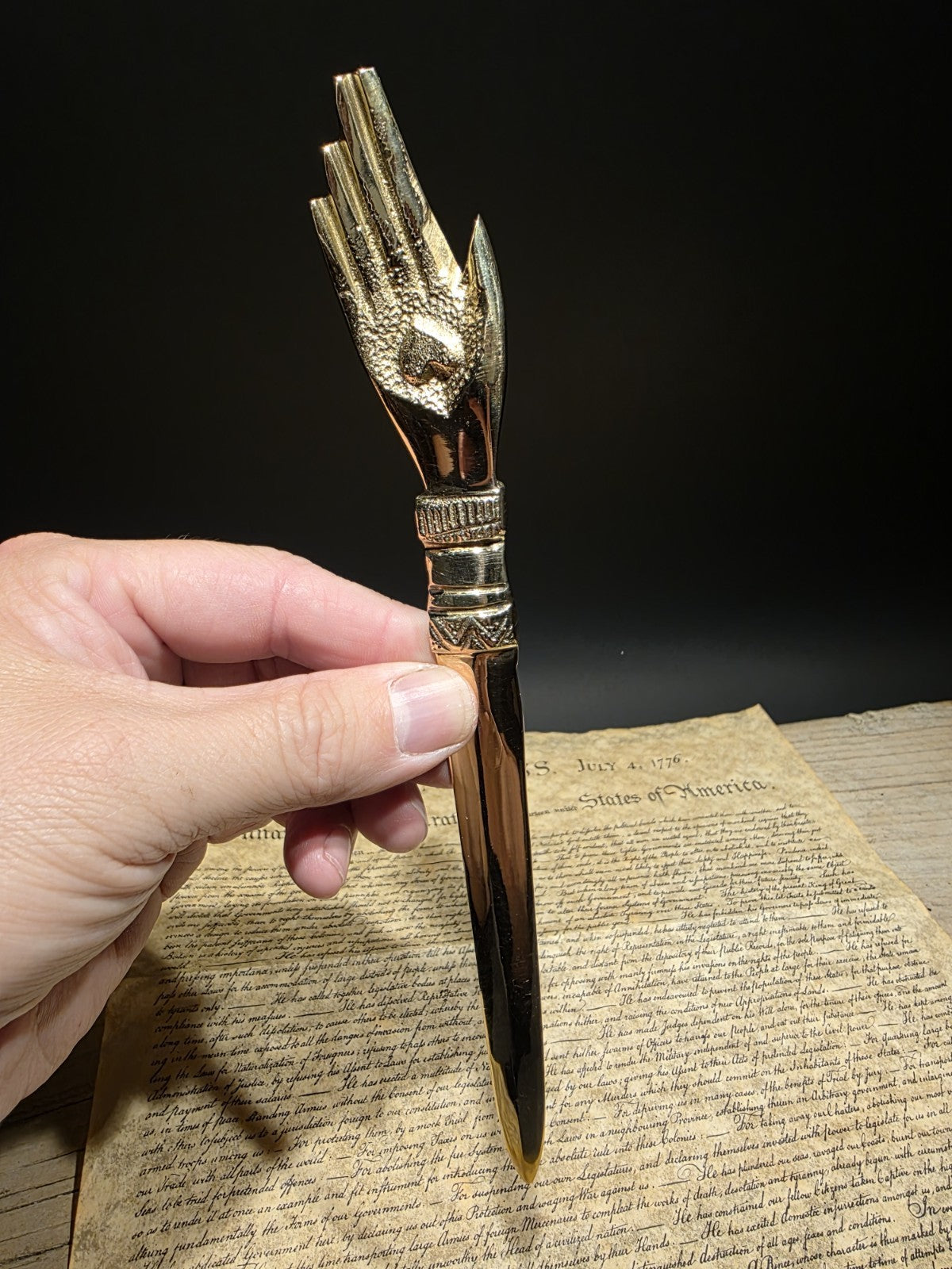 Vintage Style Brass Heart in Hand Friends Love Truth Odd Fellows Letter Opener