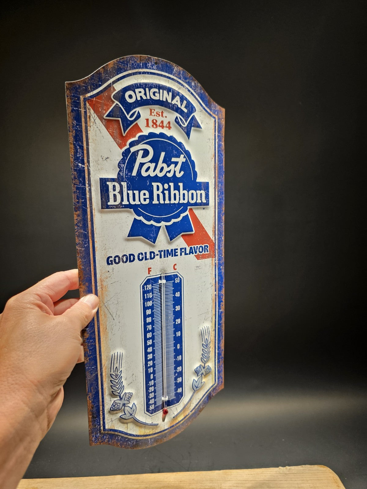 17.5 "Pabst Blue Ribbon Beer Thermometer  Vintage Style Metal Advertising Sign