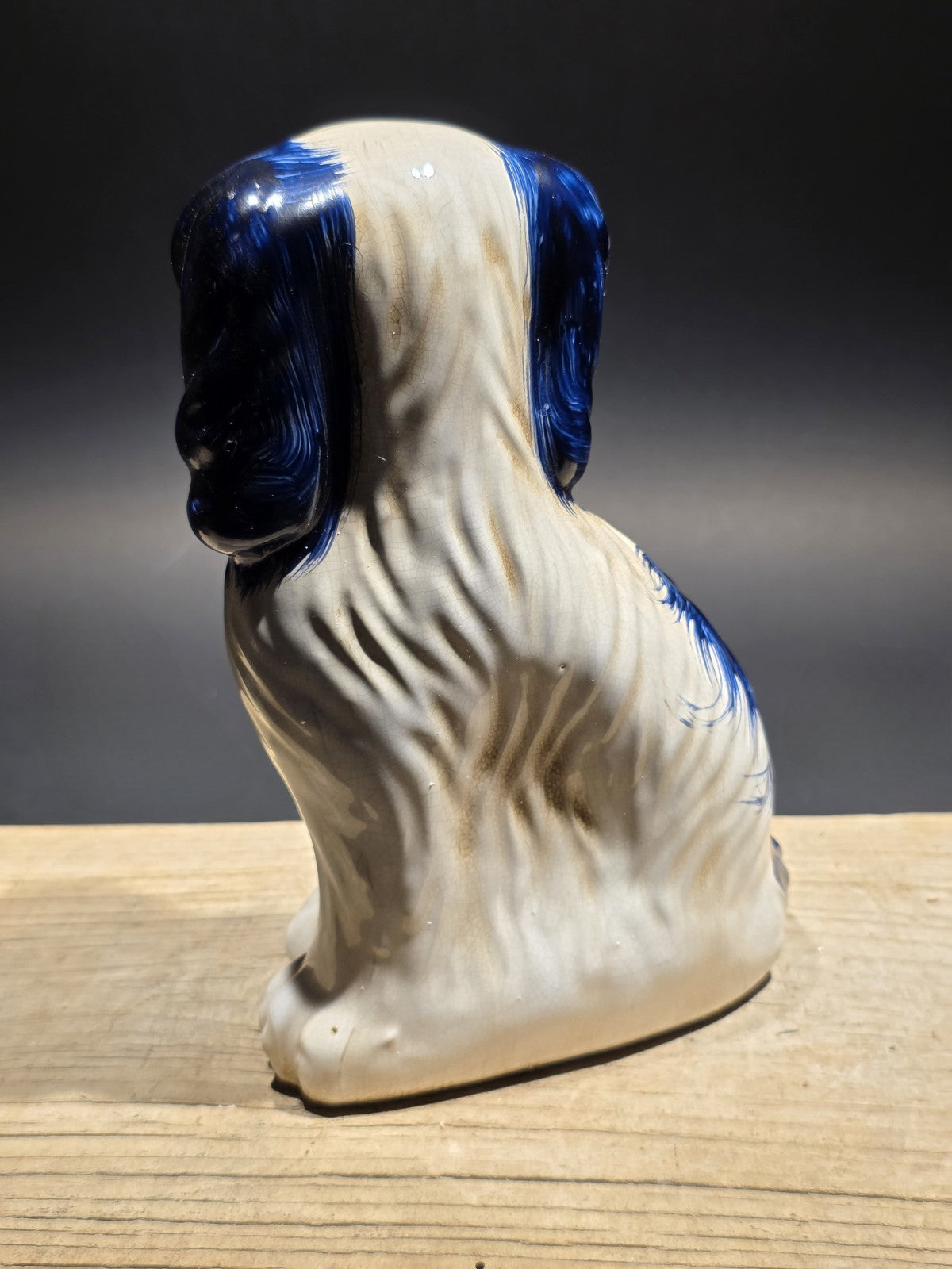 8" Antique Vintage Style Blue Staffordshire Spaniel Dog Figurine