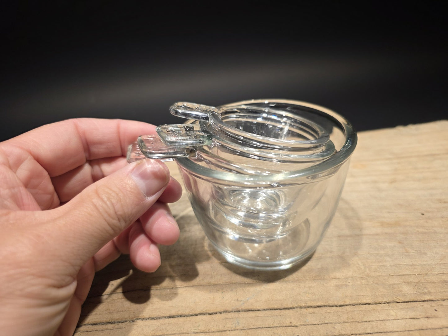 Vintage Style Crystal Clear Depression Glass 4pc Measuring Cup Set