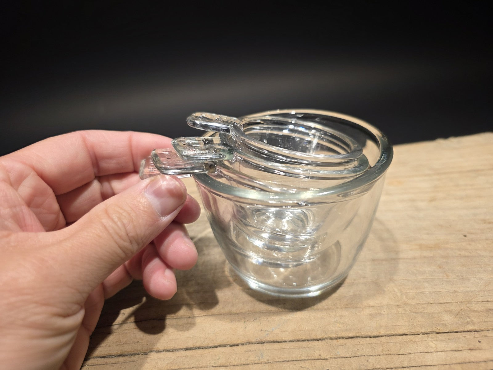 Vintage Style Crystal Clear Depression Glass 4pc Measuring Cup Set