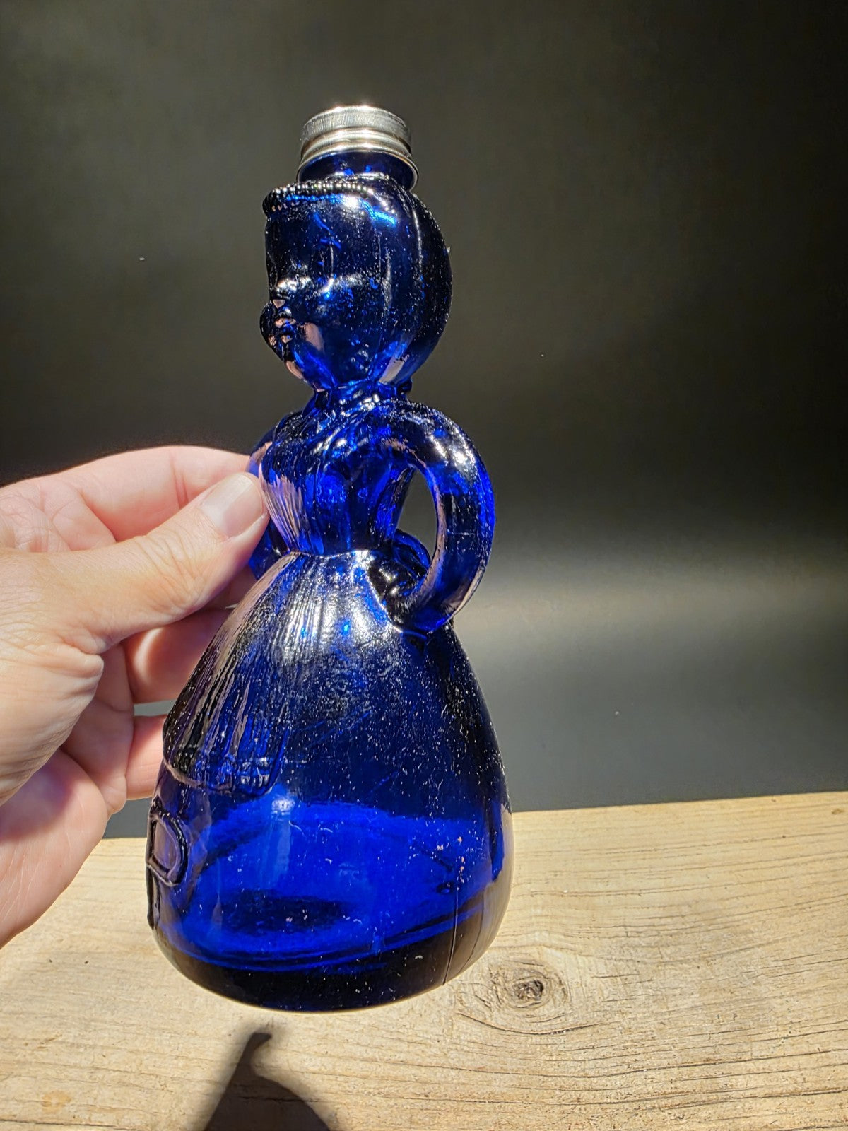 7" Vintage Style Cobalt Blue Depression Glass Lady Bottle