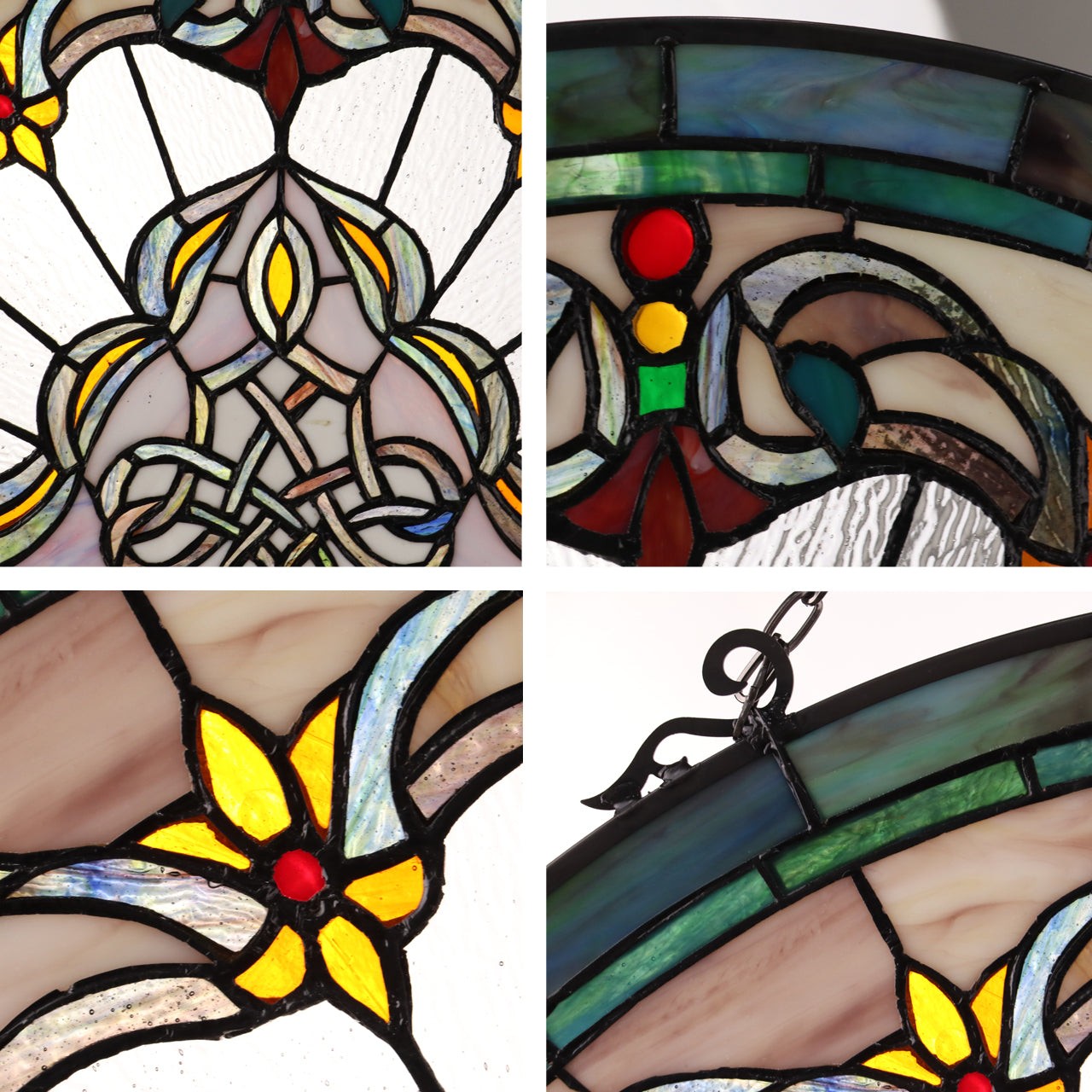 24" Tiffany Style Stained Glass Window Panel Victorian Semi Circle