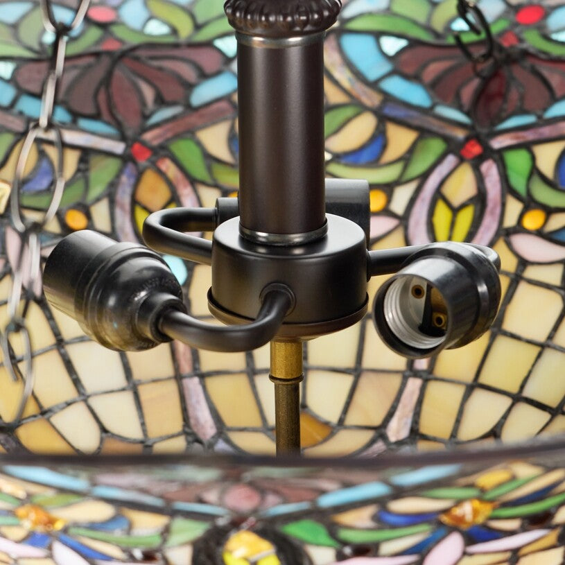 24" Wide Stained Glass Inverted Pendant Uplight Ceiling Light