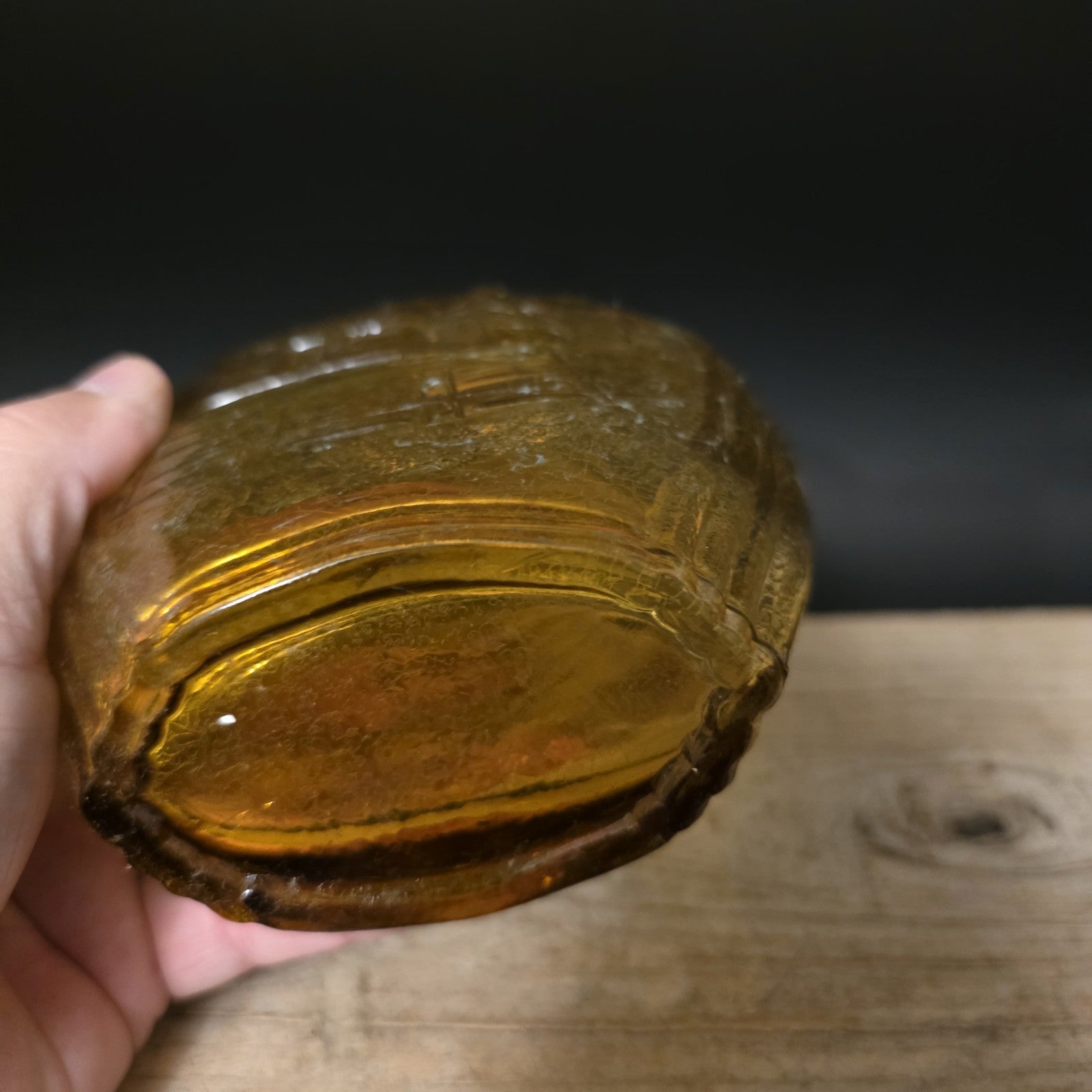 8" Vintage Style Amber Glass Abraham Lincoln Decanter Flask Bottle