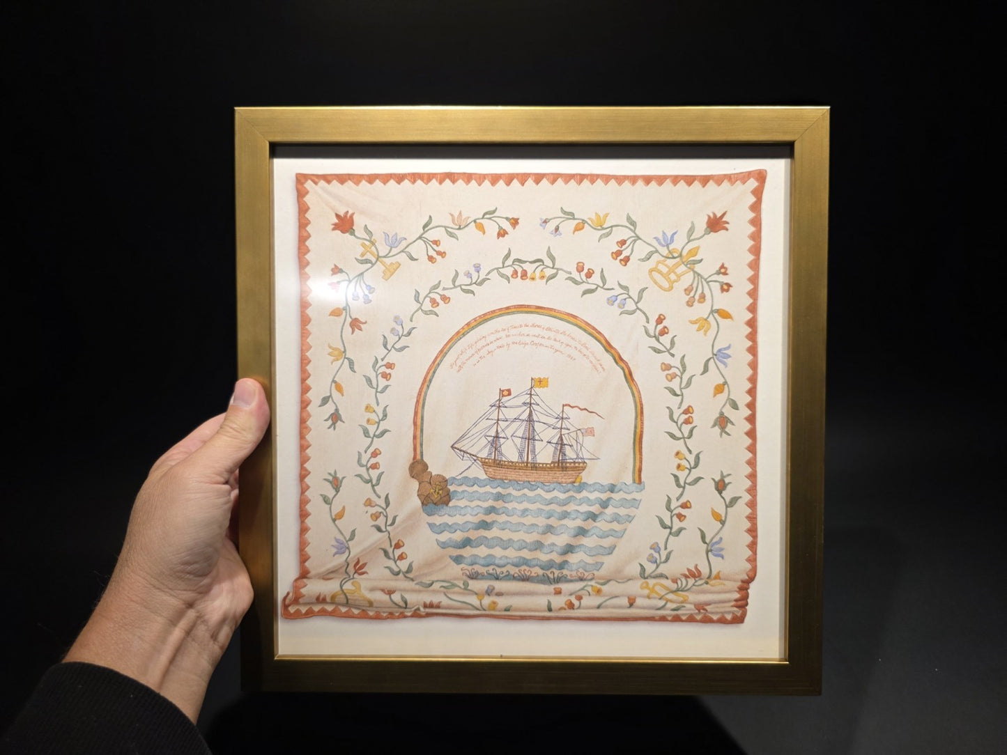 12x12 Vintage Style Ship Sampler Framed PRINT