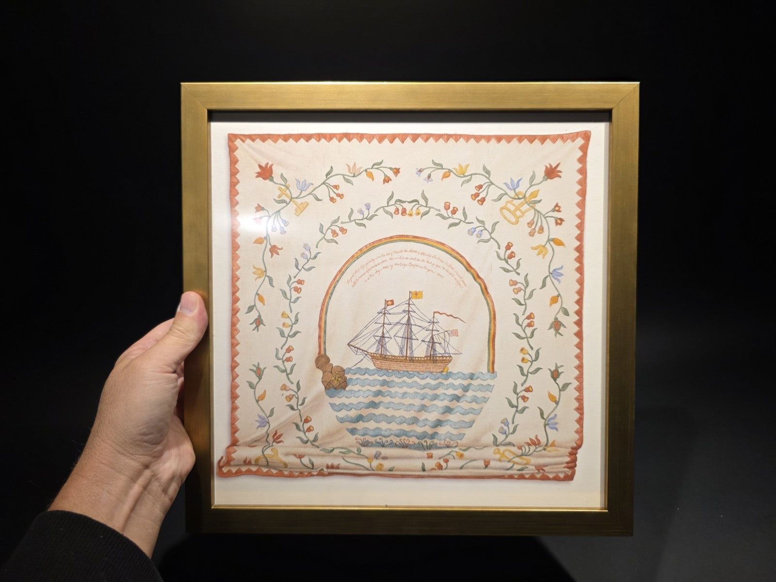 12x12 Vintage Style Ship Sampler Framed PRINT