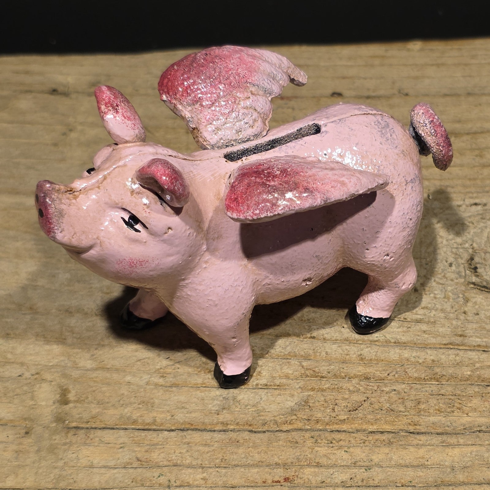 4" Vintage Style Cast Iron Flying Pig Coin Bank
