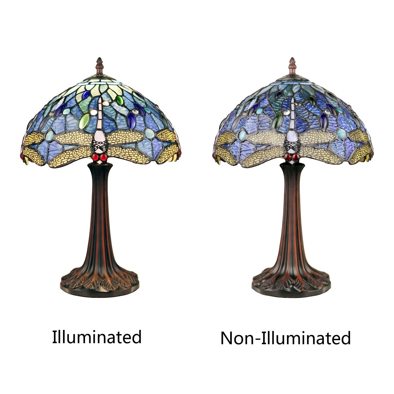 17" 1 light Antique Style Blue Stained Glass Dragonfly Table Lamp