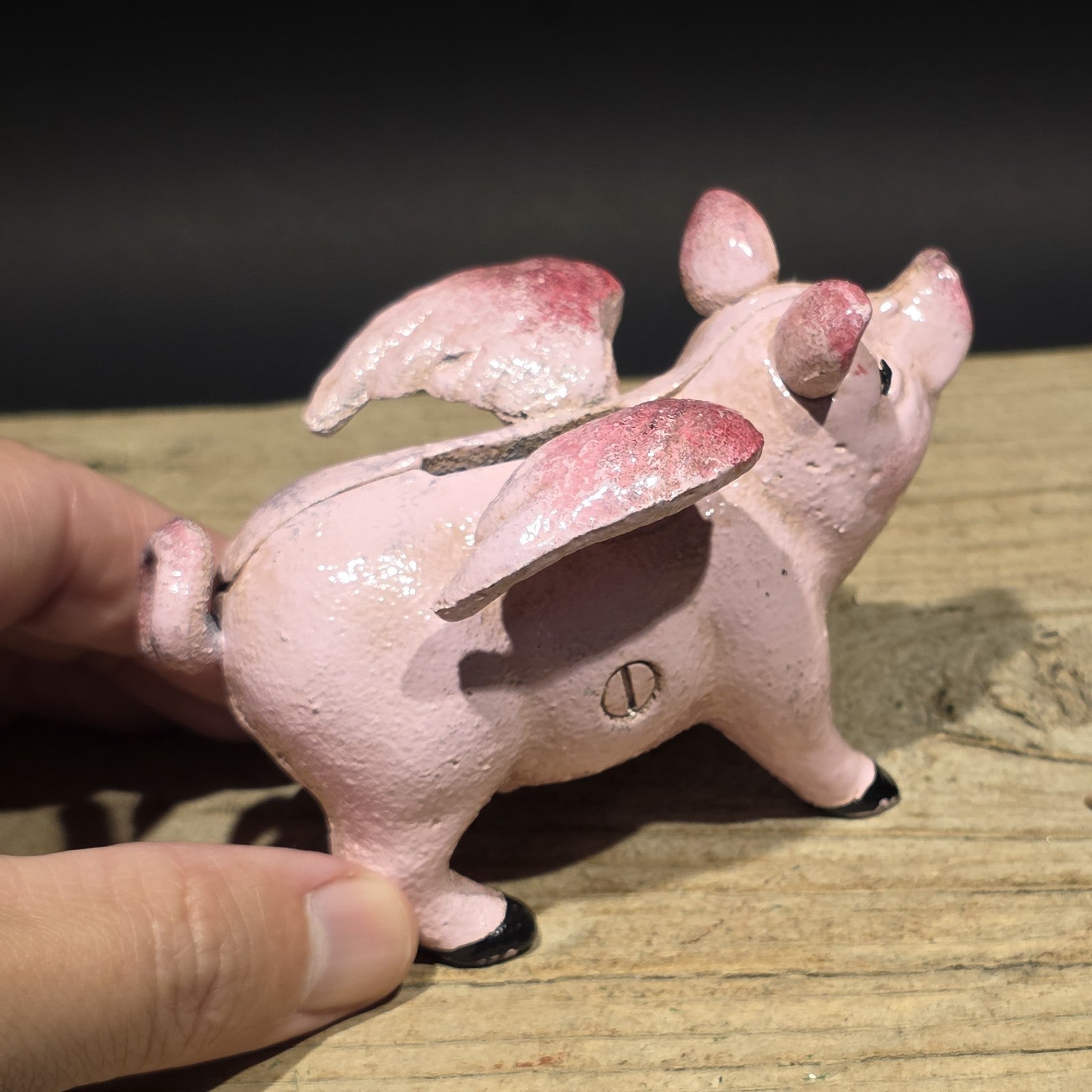 4" Vintage Style Cast Iron Flying Pig Coin Bank