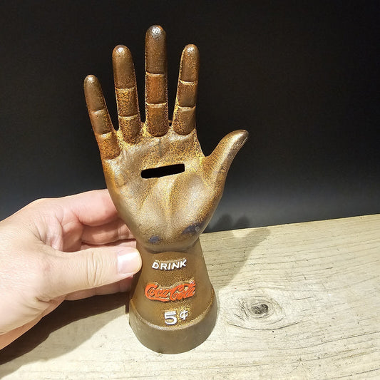 Vintage Antique Style Cast Iron Coca Cola Hand Coin Bank