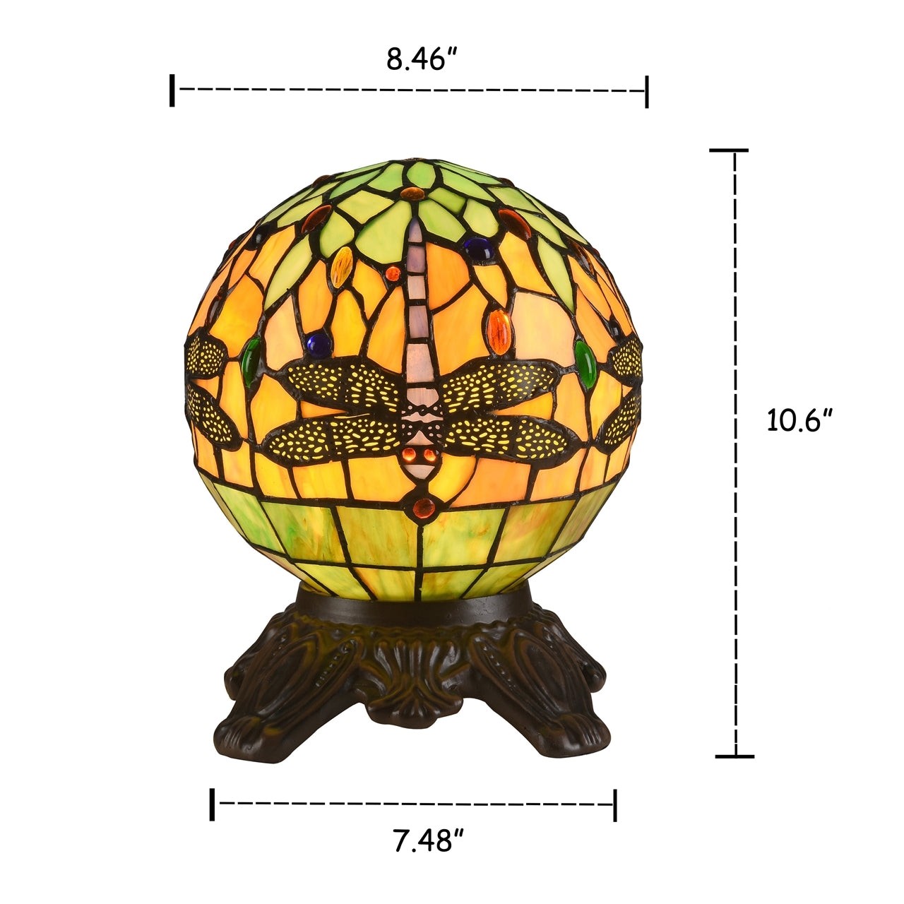 10" Antique Vintage Style Stained Glass Dragonfly Accent Table Lamp