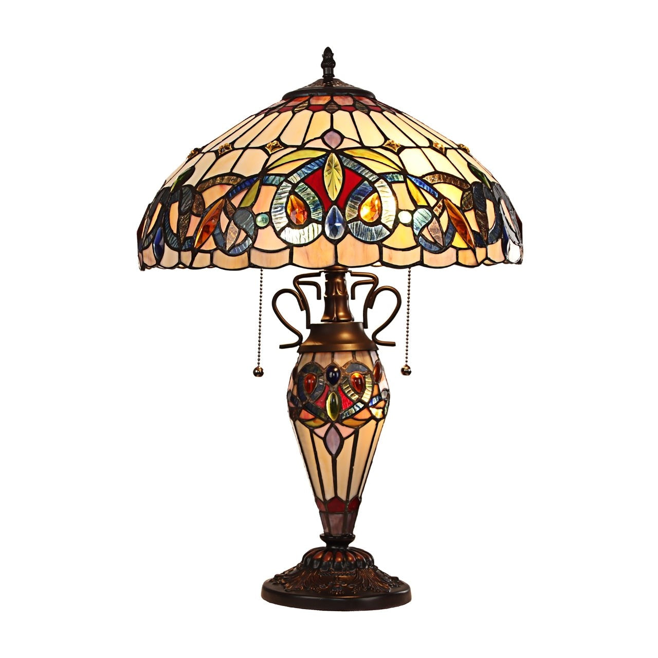 23.23" Antique Vintage Style Stained Glass Lit Base Table Lamp