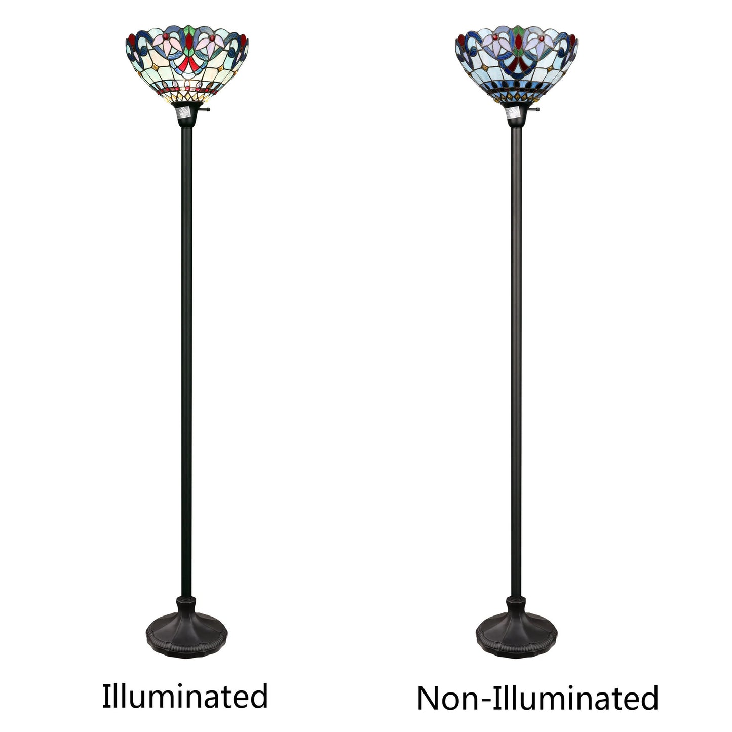 70.5" Antique Vintage Style Stained Glass Torchiere Floor Lamp