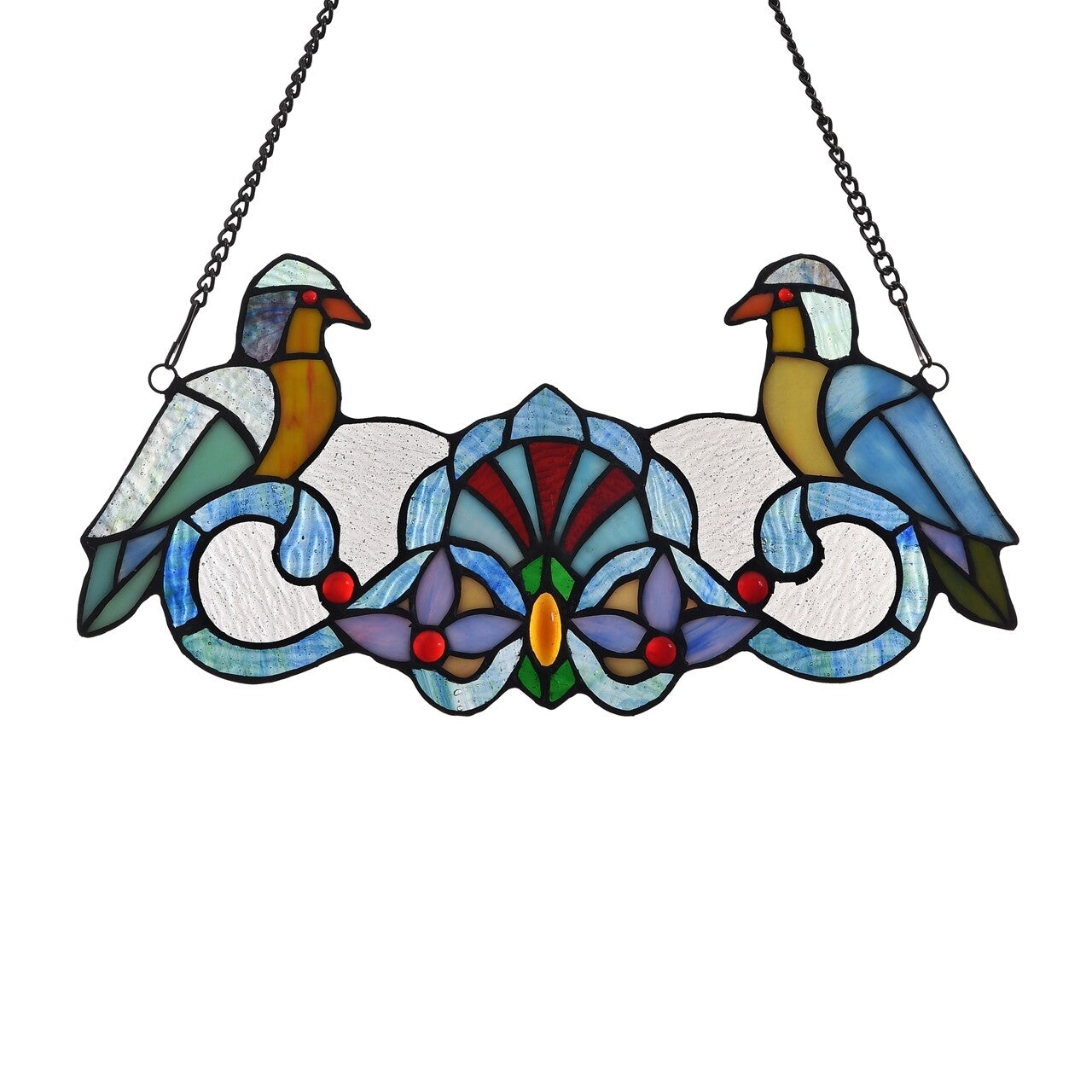 15.7" Folk Art Bird Stained Glass Window Hanging Panel Suncatcher