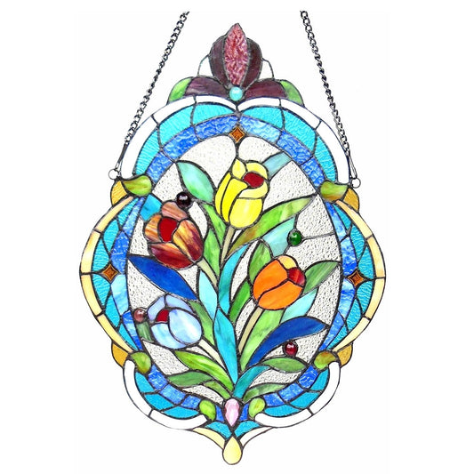 22.5" Stained Glass Window Hanging Panel Suncatcher With Glass Beads