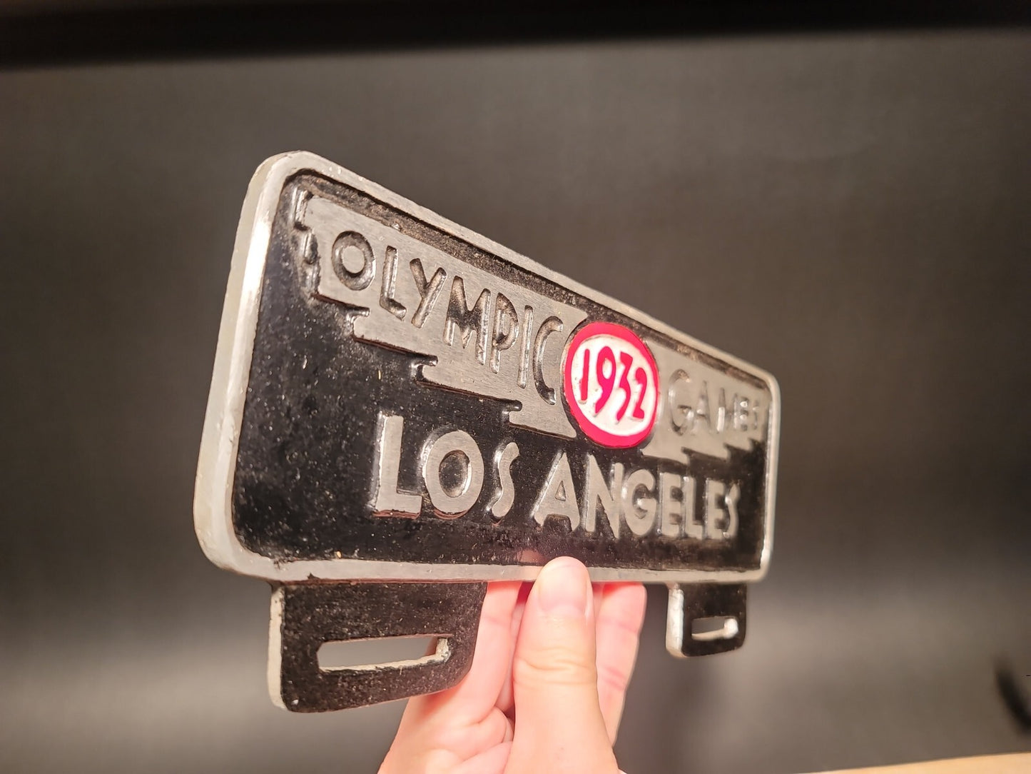 Antique Vintage Style Aluminum Olympic Games 1932 License Plate Fob Topper