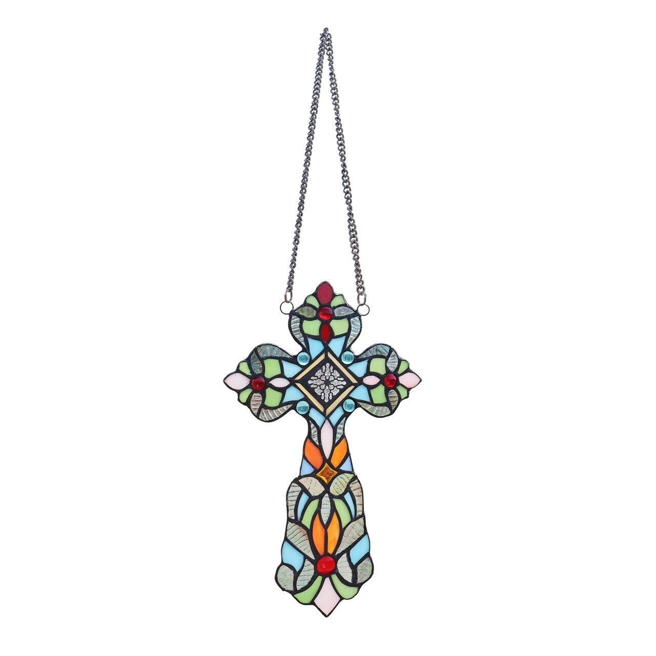 13" Stained Glass Cross Window Hanging Panel Suncatcher