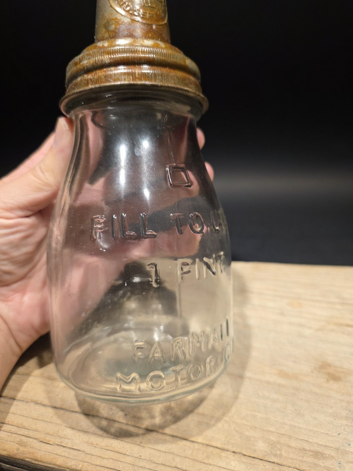 1930s Style Glass Farmall Oil Bottle w Spout