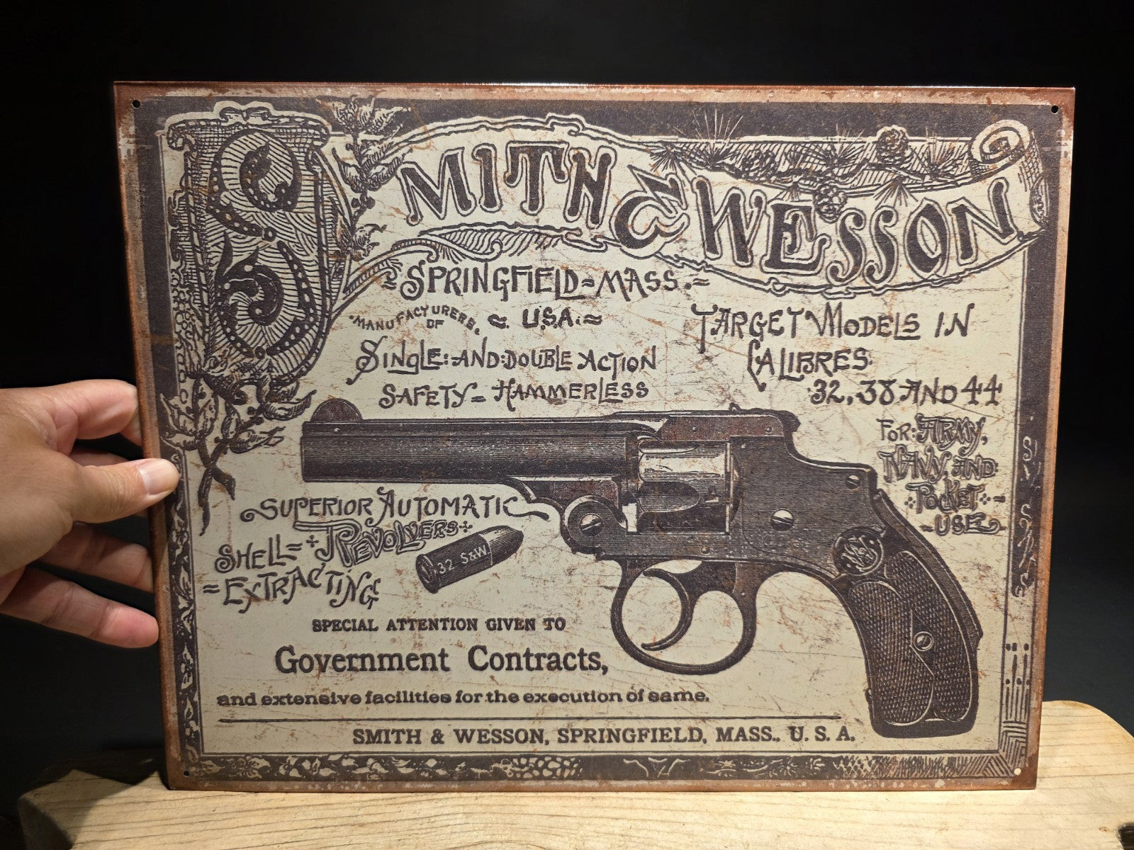 Vintage-Style Smith & Wesson Tin Sign – 1892 Revolver Advertisement