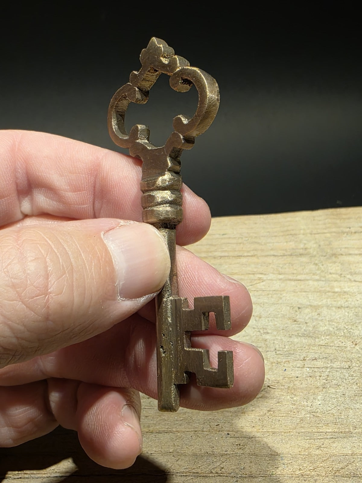 3" Antique Style Brass Ornate Skeleton Church Key