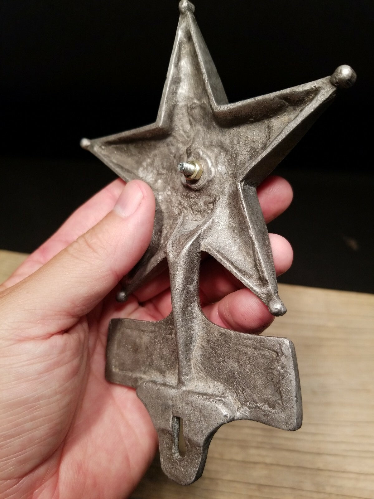 Antique Vintage Style Cast Aluminum Safety Star Car License Plate Fob Topper