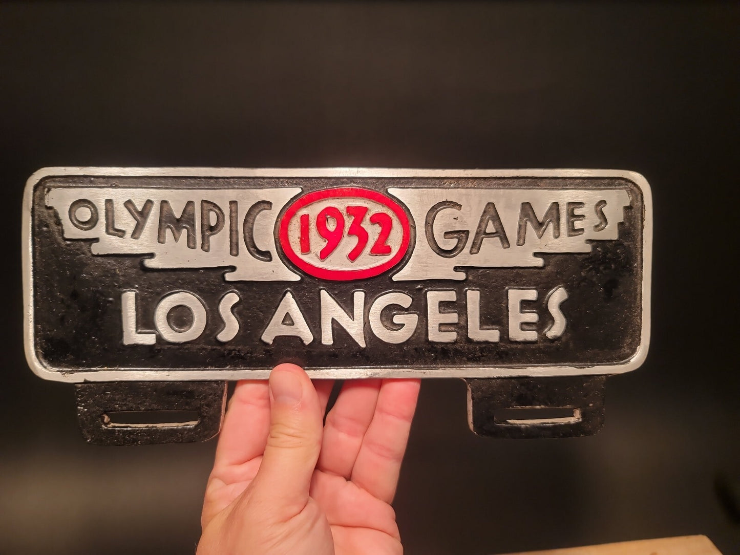 Antique Vintage Style Aluminum Olympic Games 1932 License Plate Fob Topper