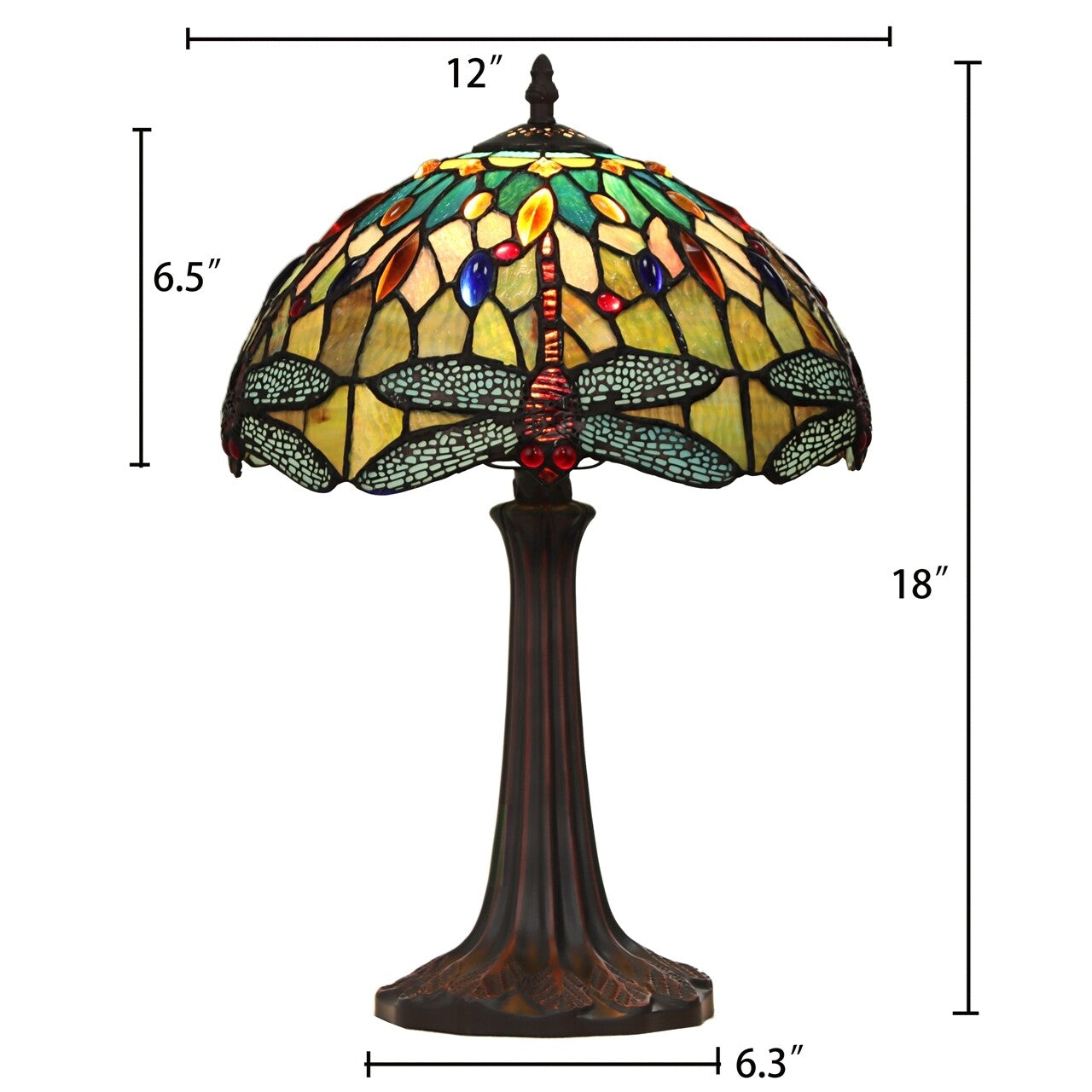 18" Antique Vintage Style Stained Glass Dragonfly Table Lamp