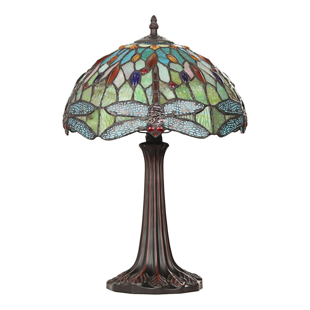 18" Antique Vintage Style Stained Glass Dragonfly Table Lamp