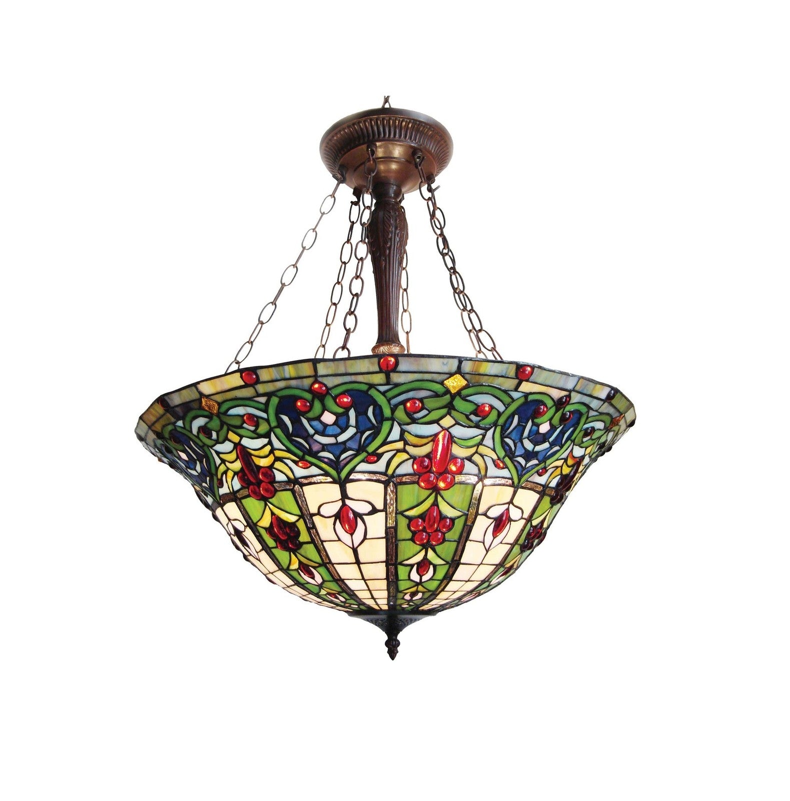 24" Wide Stained Glass Inverted Pendant Uplight Ceiling Light