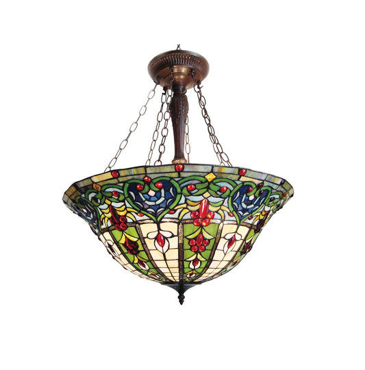 24" Wide Stained Glass Inverted Pendant Uplight Ceiling Light